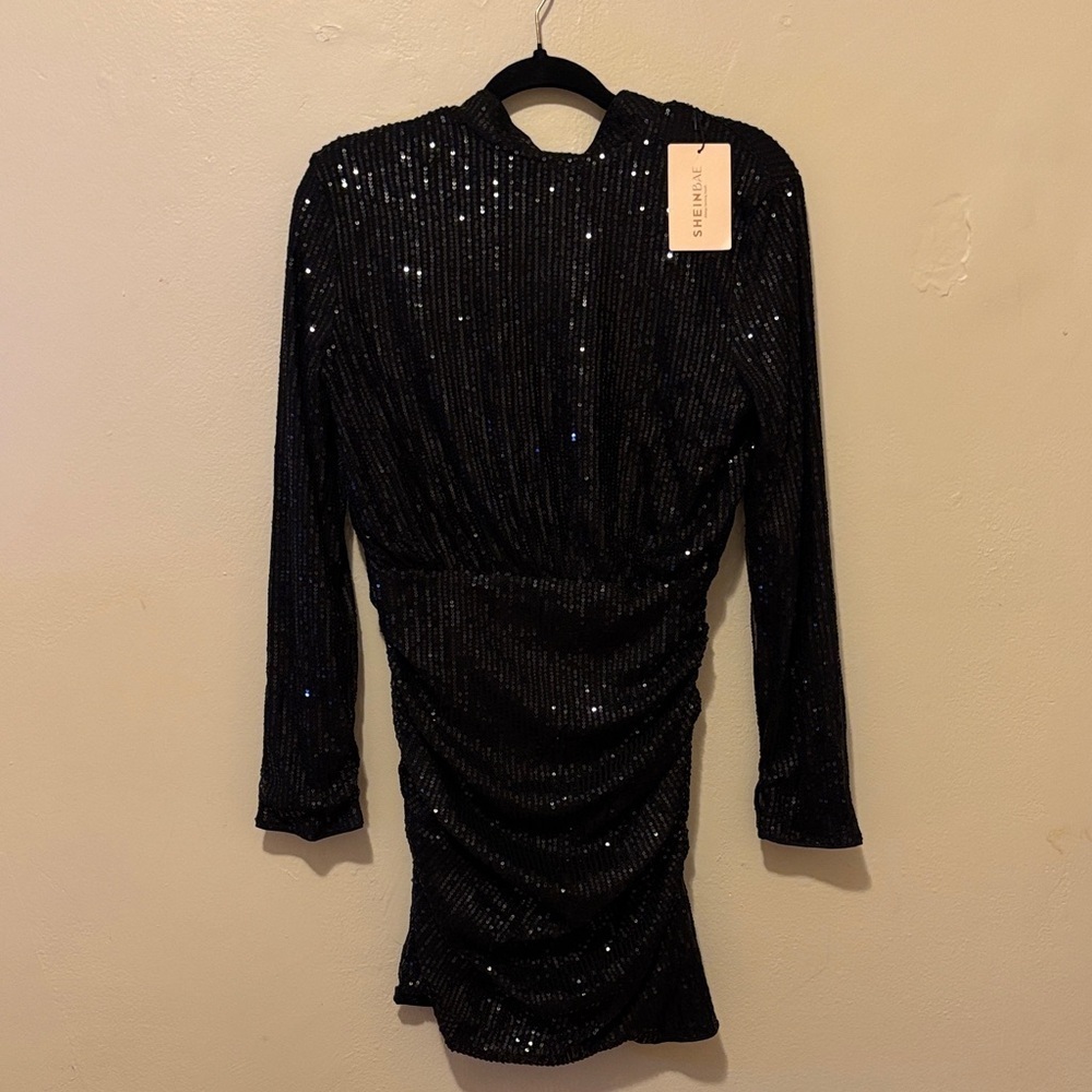 SHEIN Black Sequin Long Sleeve Dress